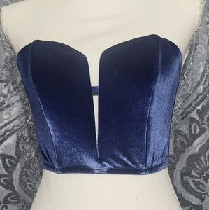 Navy Blue Velvet Strapless Top